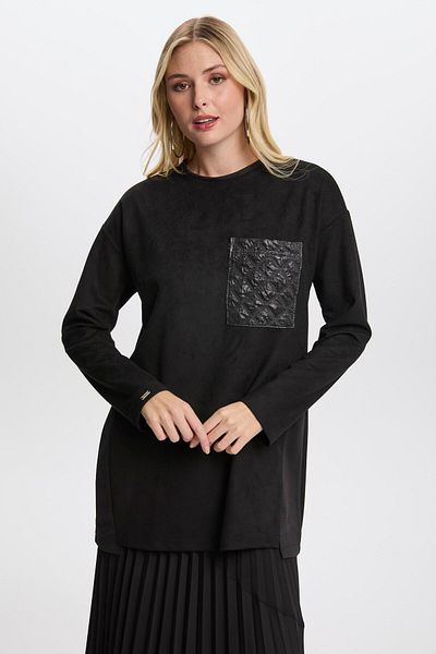 Zühre Black Quilted Tunic - Pocket Detailed T-1511