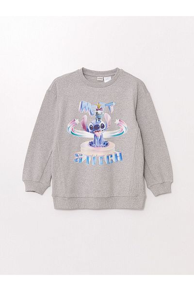 LC Waikiki Lcwk Crew Neck Stitch Printed Girl's Thick Sweatshirt