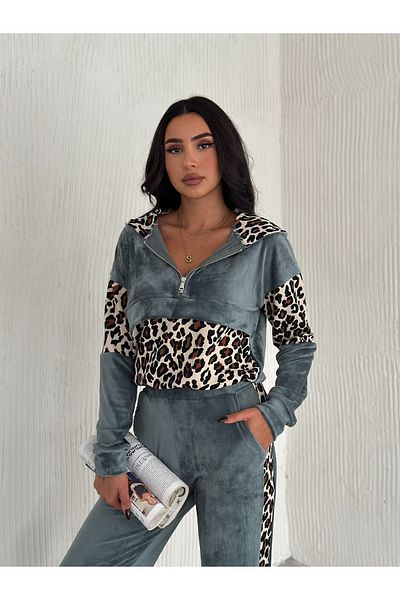 winmoda Σετ φόρμας Velvet - Leopard Print Velvet Tracksuit
