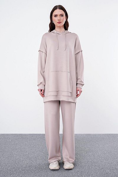 Zühre Beige Hooded Comfort Sweatshirt - T-1472
