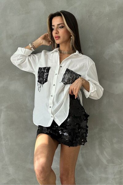 VERYMODA Cămașă oversize cu mânecă lungă, argintiu crem, cu buzunare |   F1662