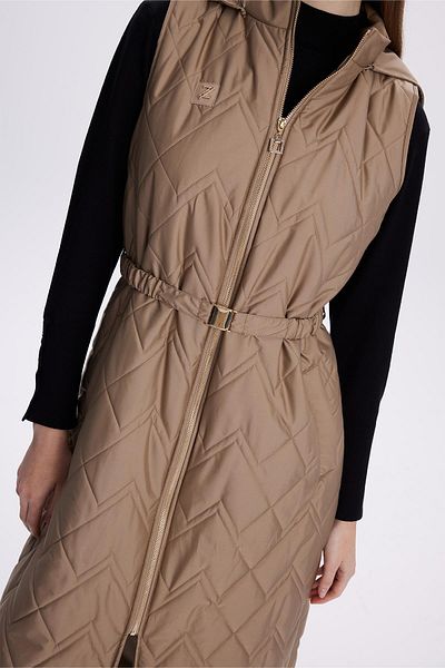 Zühre Long Quilted Mink Puffer Vest with Hood - Y-0060