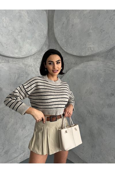 Basko fashion Pulover Crop cu dungi