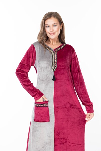 mervemoda Women's Long Sleeve Velvet Dress