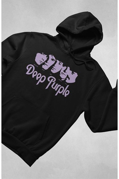 Fuddy Moda Unisex Deep Purple Printed Hooded Sweatshirt, Oversize Rock Band Printed Hoodie