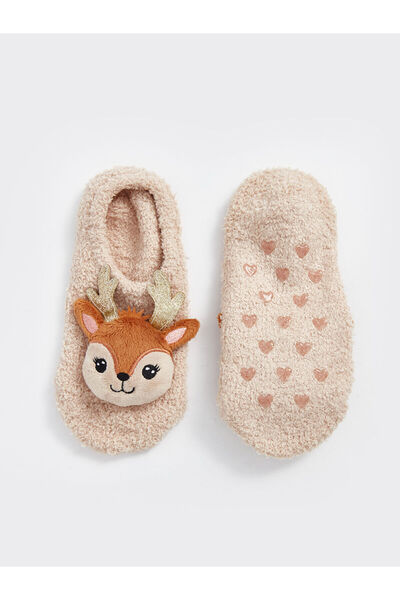 LC Waikiki LCW Kids 3 Boyutlu Aplike Detaylı Kız Çocuk Ev Çorabı (W4)