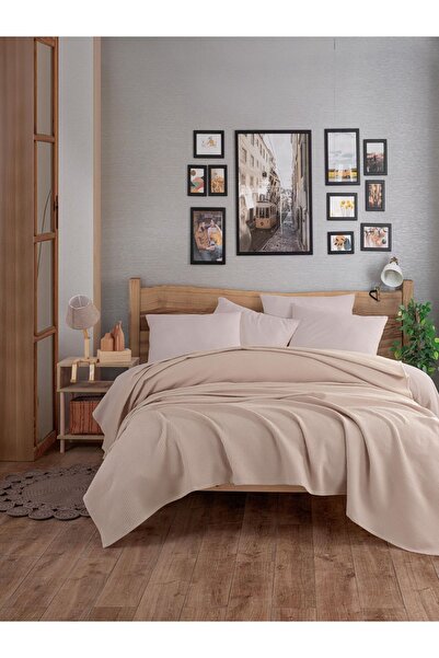 Eponj Home Ecocel Pike Örtü Çift Kişilik 200x230cm Karde Koyu Bej