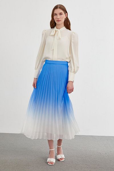 Zühre Pleated Saks Long Skirt ETK-0148