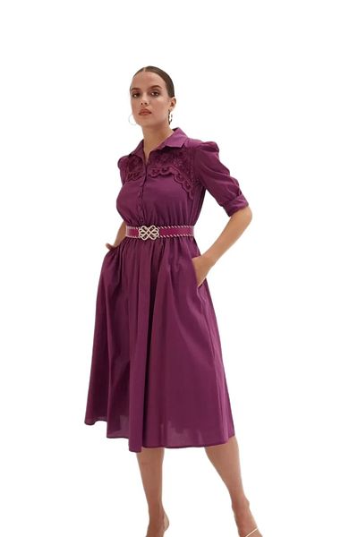rapellin Rochie din poplin cu broderie și curea 1778-violet