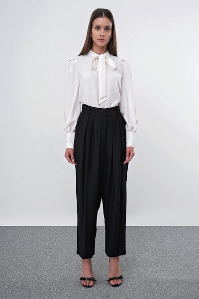 Zühre Black Pleated Shalwar Trousers - P-0187