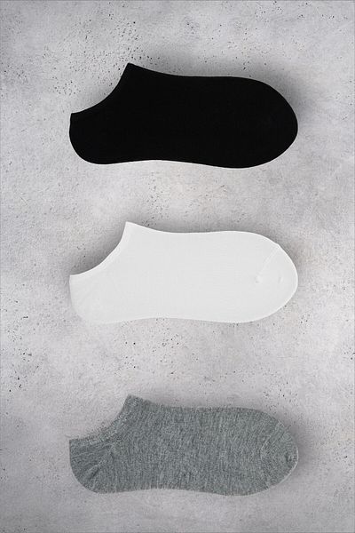 GRIMELANGE Plain Bamboo Women's 3-Pack Booties Black/White/Anthracite Socks