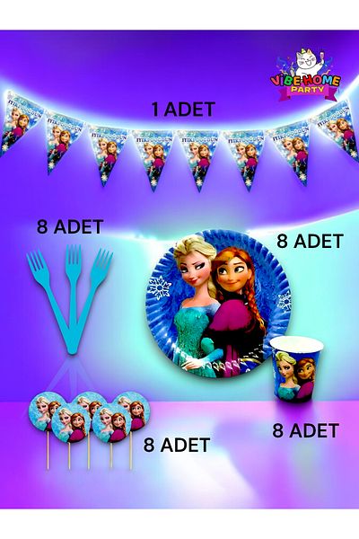VibeHome Frozen Themed Eco Set for 8 - Birthday Party and Fun Events