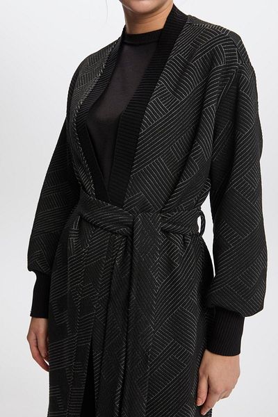 Zühre Midn Black Cardigan - Με μοτίβο και λεπτομέρεια ζώνης, Hr-0007