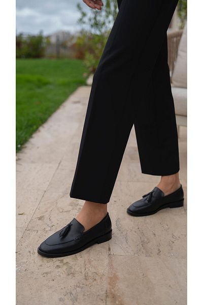 ECENİN BUTİĞİ Nick Black Genuine Leather Women's Loafer Shoes