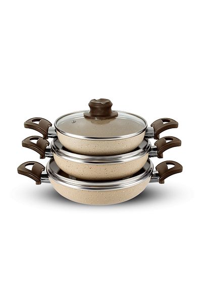 Dora Granitta 18 20 22 cm 6 Piece Cappucino Omelet/Sahan Pan Set with Lid