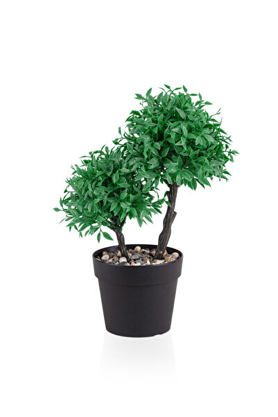 Çiçekmisin Mini Siyah Saksıda Iki Top Yapay Şimşir Ağaç