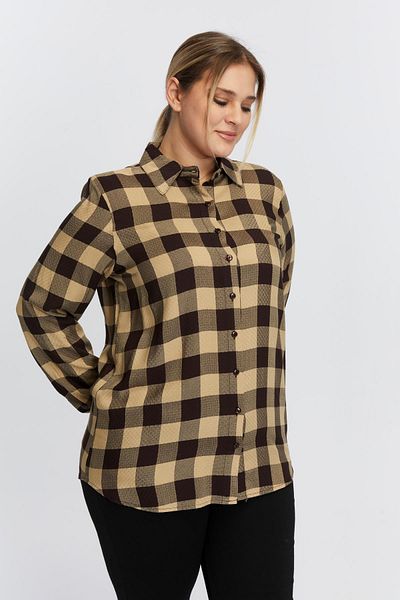 RMG Coffee Color Plus Size Plaid Shirt
