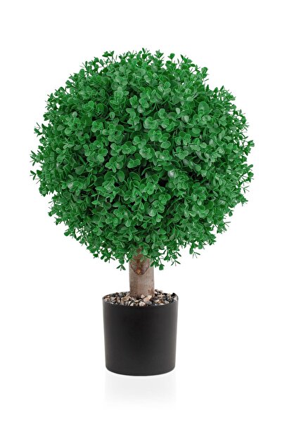 Çiçekmisin Siyah Plastik Saksıda Uzun Top Şimşir Yapay Ağaç