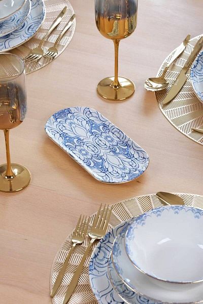 Glore Asian Blue Cycle 32 Pieces Ceramic Breakfast Set for 6