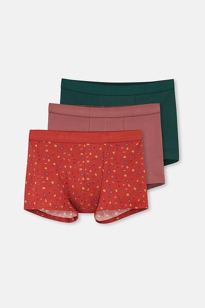 Dagi Dusty Rose-Tile-Dark Green 5210 3-teilige gemusterte Baumwoll-Boxershorts