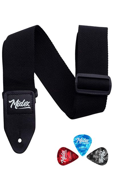 Midex ASM-26BK Κιθάρα ιμάντα ώμου Μαύρο Χρώμα 89-155cm (Δώρο Plectrum)