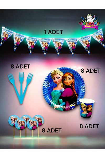 VibeHome Frozen Themed Eco Set for 8 - Birthday Party and Fun Events