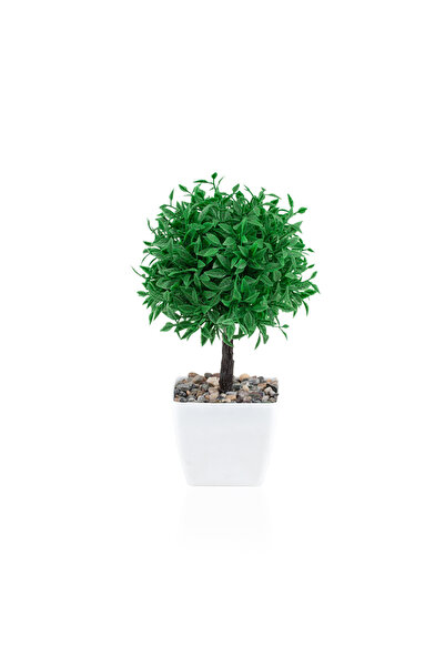 Çiçekmisin Beyaz Mini Plastik Saksıda Taşlı Yapay Top Yeşillik