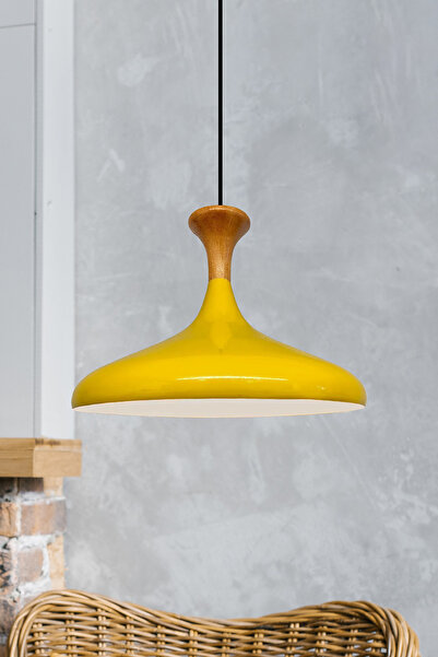 Bamyum Açık Sarı Ahşap Mantar Başlık Tekli Avize Salon Oturma Odası Mutfak Yatak Odası Sarkıt Modeli