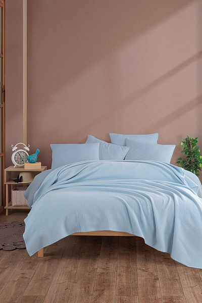 Eponj Home Baby Blue Ecocel Pique Cover - Battal Megaking 260x230cm Karde