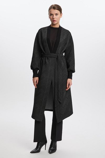 Zühre Midn Black Cardigan - Με μοτίβο και λεπτομέρεια ζώνης, Hr-0007