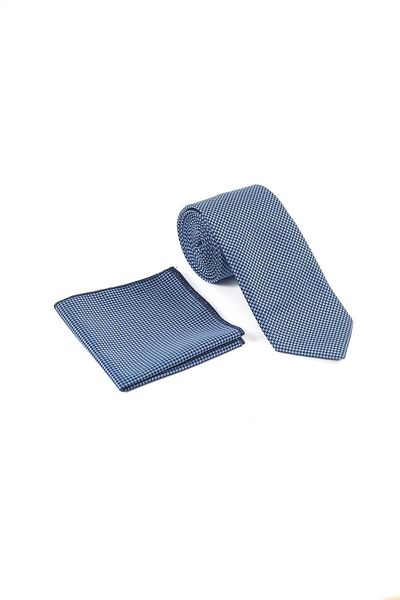 Brianze Navy Blue Patterned Tie and Handkerchief Set