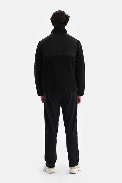 Dagi Schwarzer Herren-Fleece-Mantel mit Reißverschluss vorne