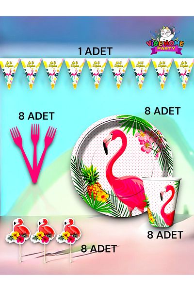 VibeHome Flamingo Themed Eco Set for 8 - Birthday Party and Fun Events