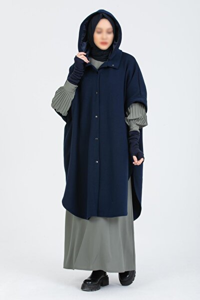 Genel Markalar Kalın Çelik Örme Panço Hakim Yakalı Kadın Tesettür Panço Kapüş...