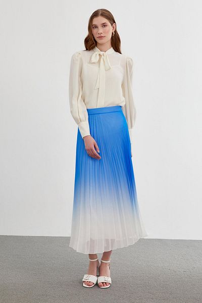 Zühre Pleated Saks Long Skirt ETK-0148