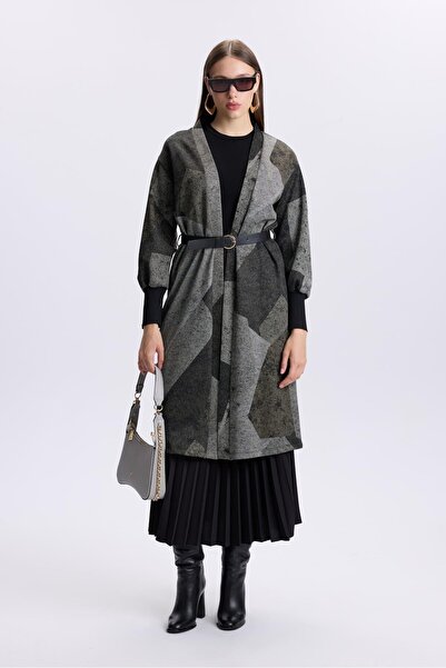 Zühre Desenli Kemer Detaylı Yeşil Hırka HR-0007 PEAR