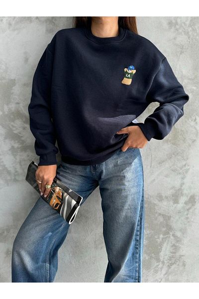 LECTUEL Oversize Teddy Bear Embroidered Sweatshirt - Hoodie 3 Thread