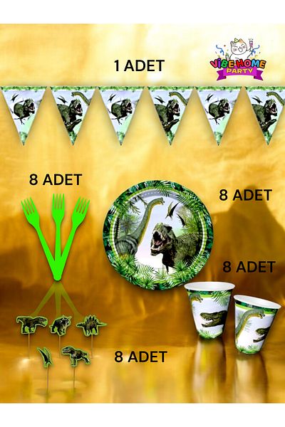 VibeHome Jurassic Themed Eco Set for 8 People - Birthday Party and Fun Events