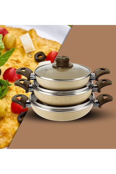 Dora Granitta 18 20 22 cm 6 Piece Cappucino Omelet/Sahan Pan Set with Lid