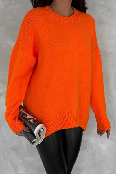 FEMELLE Women's Orange Standard Size Oversize Knitwear Sweater