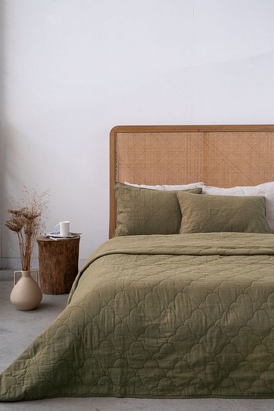 Barine Serenity Linen Quilted Bedspread Set Khaki 240X260