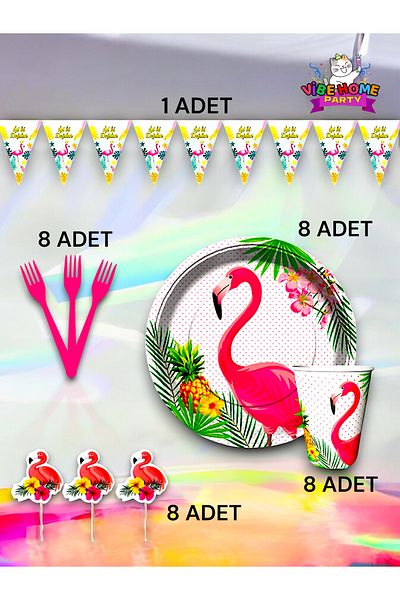 VibeHome Flamingo Themed Eco Set for 8 - Birthday Party and Fun Events