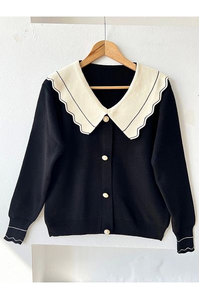 Hepsi Moda Baby Lapel Buttoned Knitwear Cardigan - Bş - Black