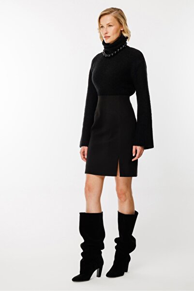 accort Yırtmaç Detaylı Etek - SİYAH