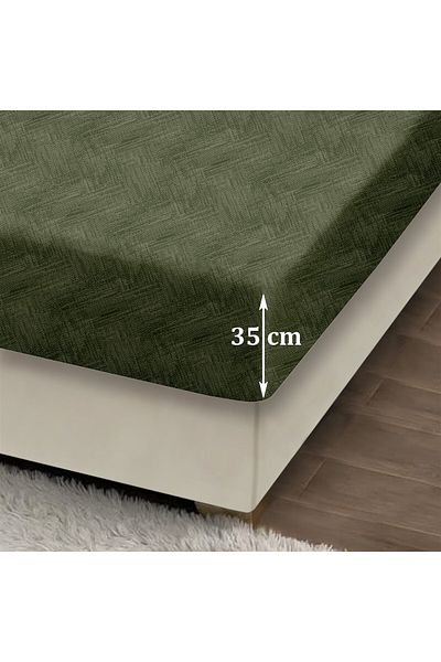 Evim طقم ملاءة جاهزة من القطن باللون الأخضر الدهني، مقاس مزدوج 160 × 200 + 35 سم، مقاس 50 × 70 سم، 2 × كيس وسادة