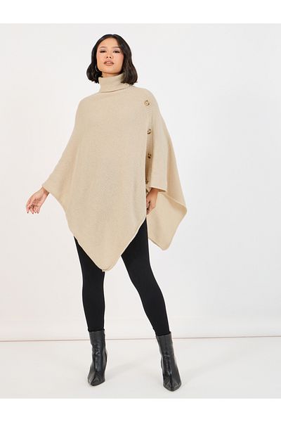 Styli Oversized Longline Asymmetrical Sweater Cape with Buttons