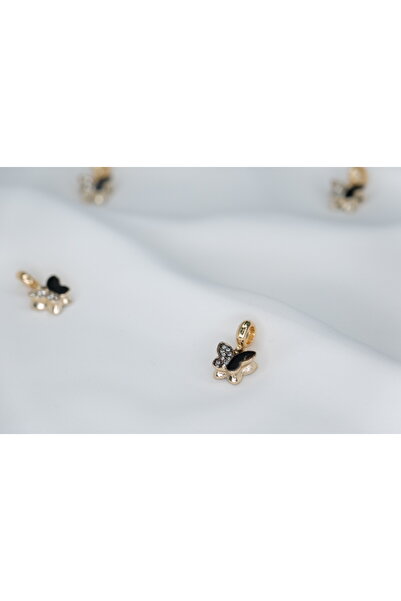 CYB STUDİO Black Color Stone Butterfly Figured Stainless Steel Charm