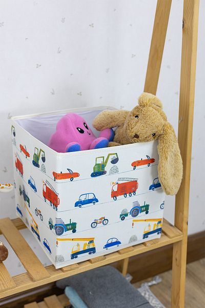 Rope Home 30X30X30 Patterned Car Toy Box - Organizer Without Cover