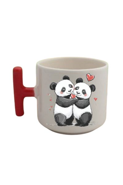 lili hediyelik Cute Pandas with Heart Printed Coffee Cup Mug Cup Birthday Gift