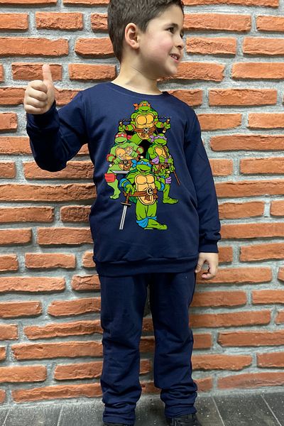 endudu Ninja Turtles Printed Line Flim Character Children's 2-Piece Set 100% Cotton Suit